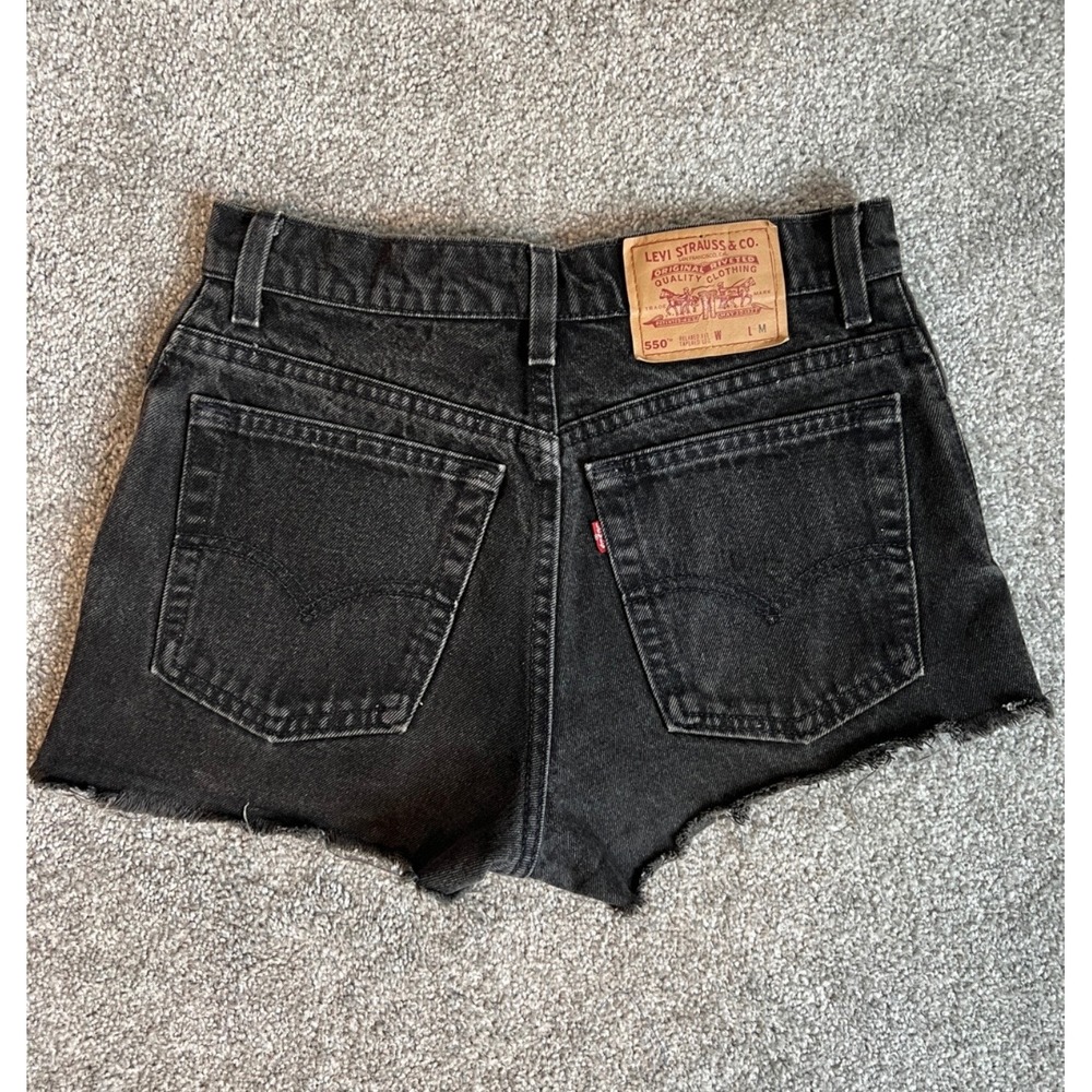 Vintage Levis 550 High Waisted Black Denim Cutoff Shorts Made in USA Size 9 27in